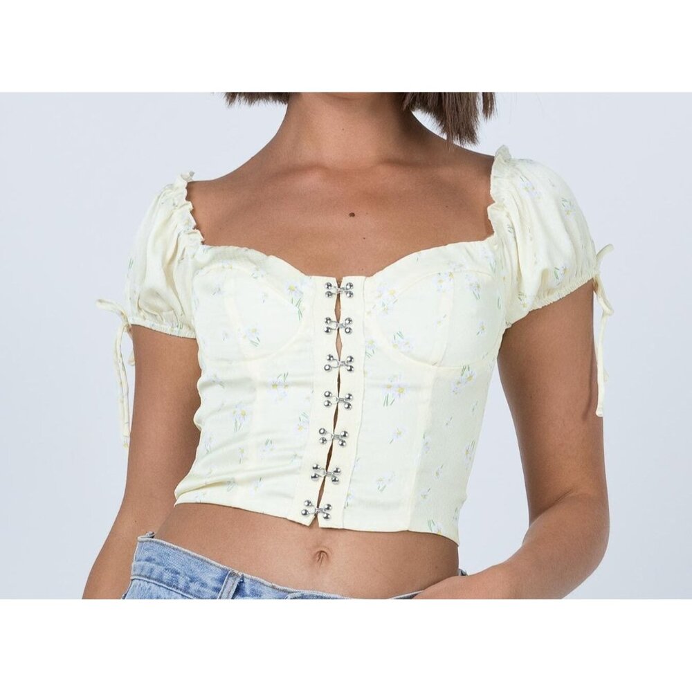 Princess Polly Allyson Top Yellow Floral Corset Coquette Babydoll Feminine Sz 8